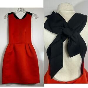 Kate Spade Red Satin Sheath Cocktail Party Dress with Black Bow Detail Size 4